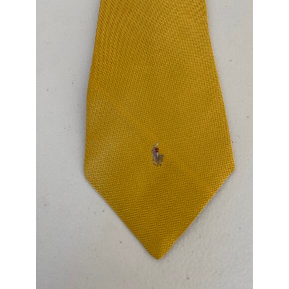 Polo Ralph Lauren Men's Vintage Yellow Herringbone Chevron 100% Logo Tie - Picture 2 of 8